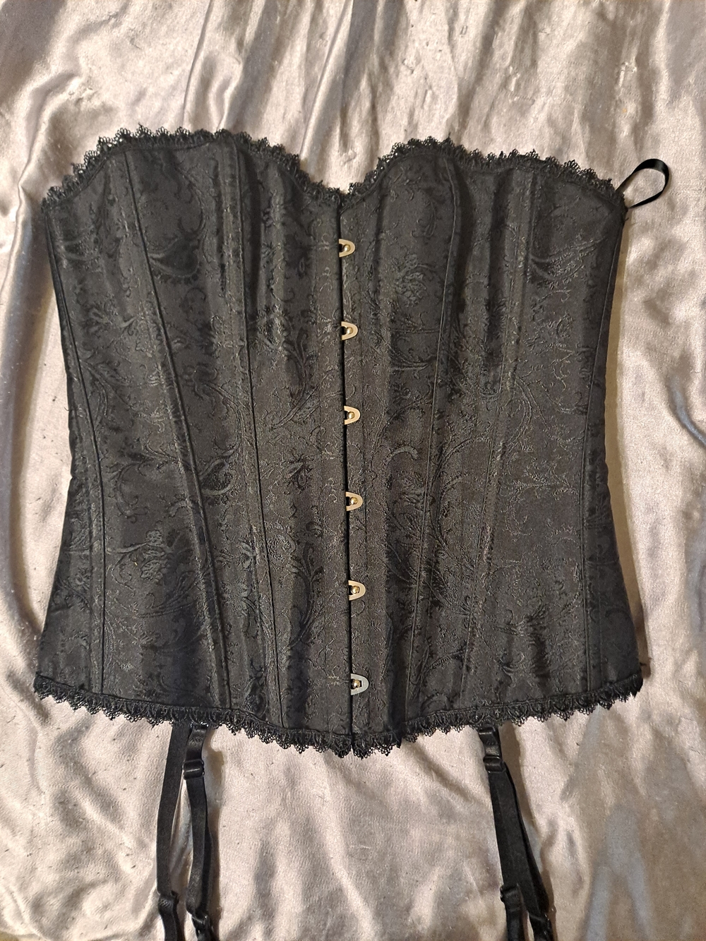 Black Lace-Trim Corset Bustier with Garters